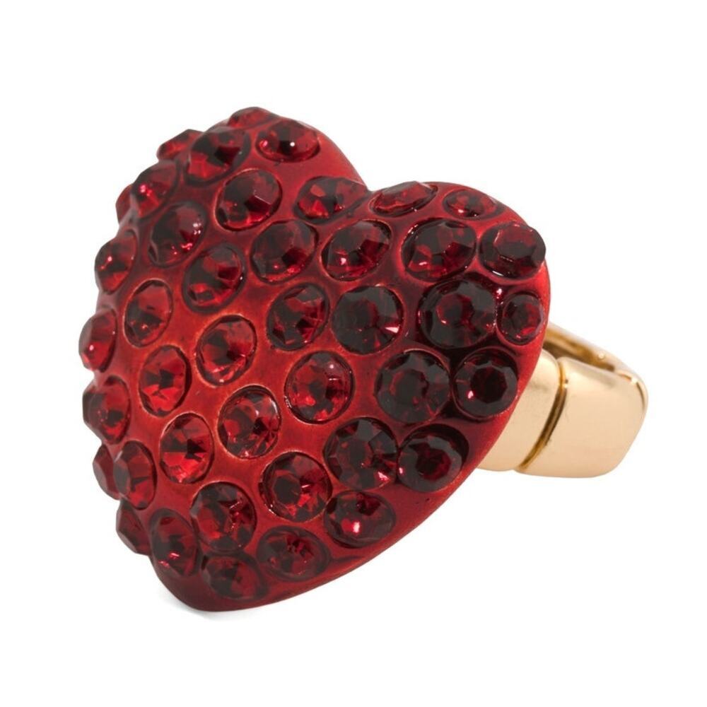 Betsey Johnson Red Crystal Large Heart Adjustable Stretch Ring Kawaii Cutecore - Picture 3 of 6